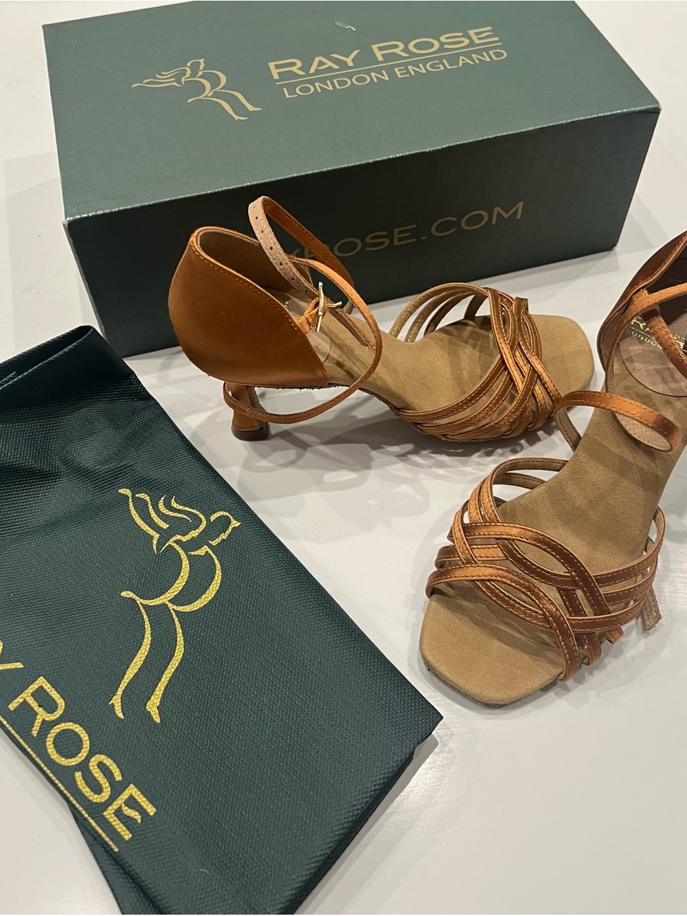 Light tan Ray Rose Persephone strappy dance heels. UK size 4 with 2.5 flare heel